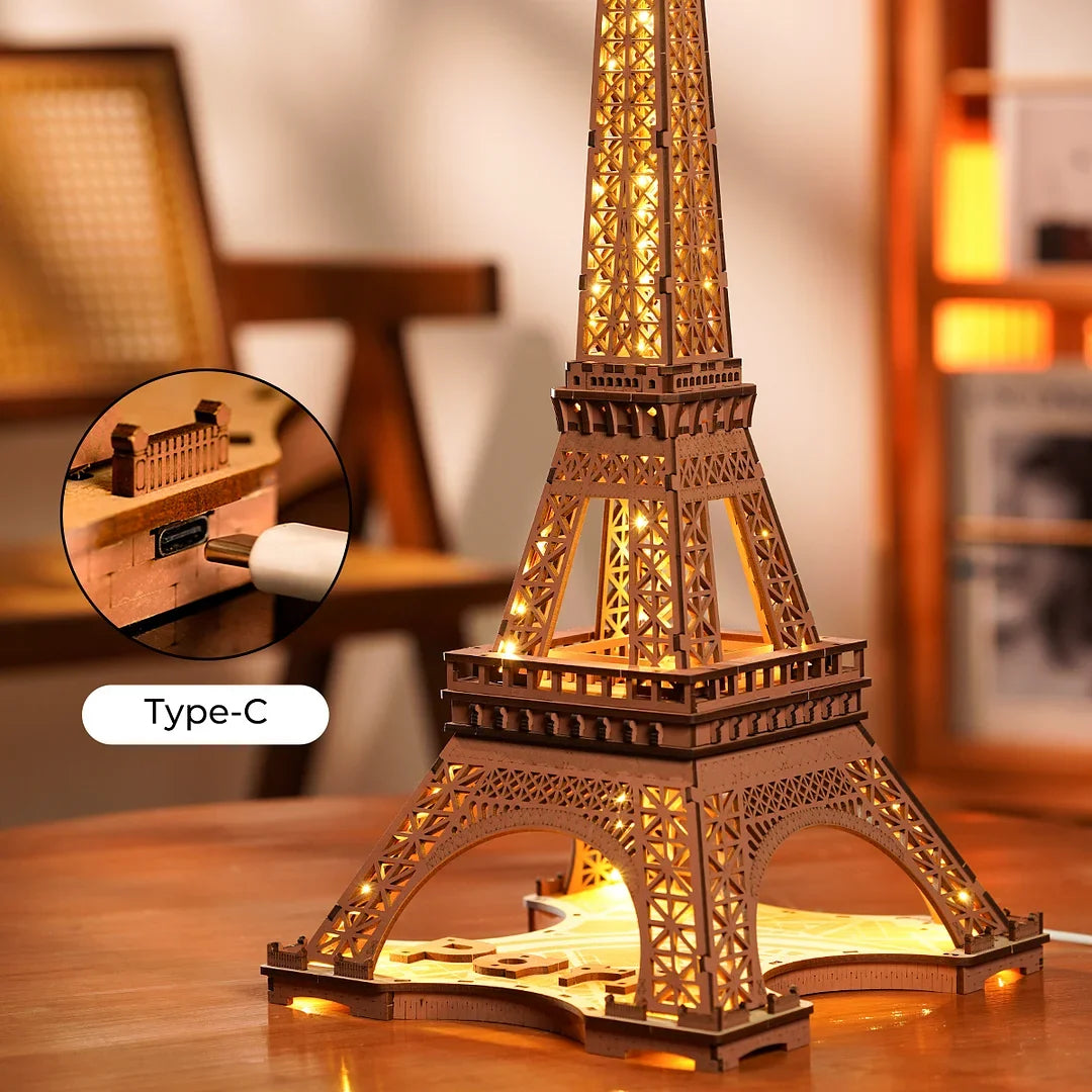 Robotime rolife night of the eiffel tower 3d wooden puzzle for teens adult miniature views famous buildings toys