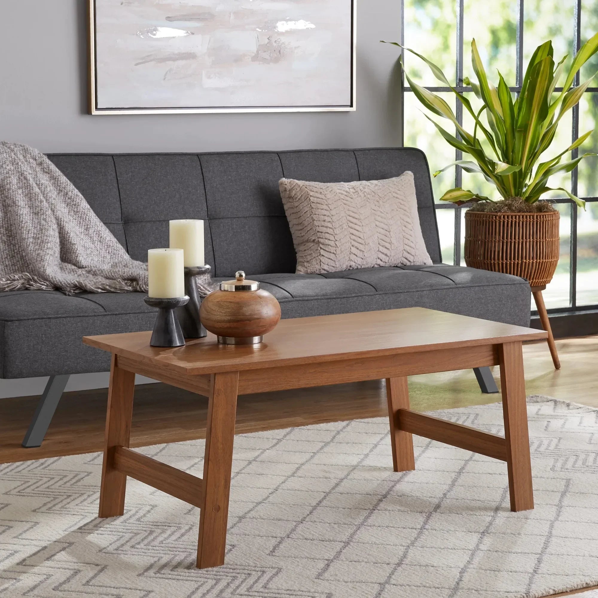 Wooden rectangular coffee table with walnut finish 35.28’’l x 19.45’’w 15.83’’h flexible placement in any room