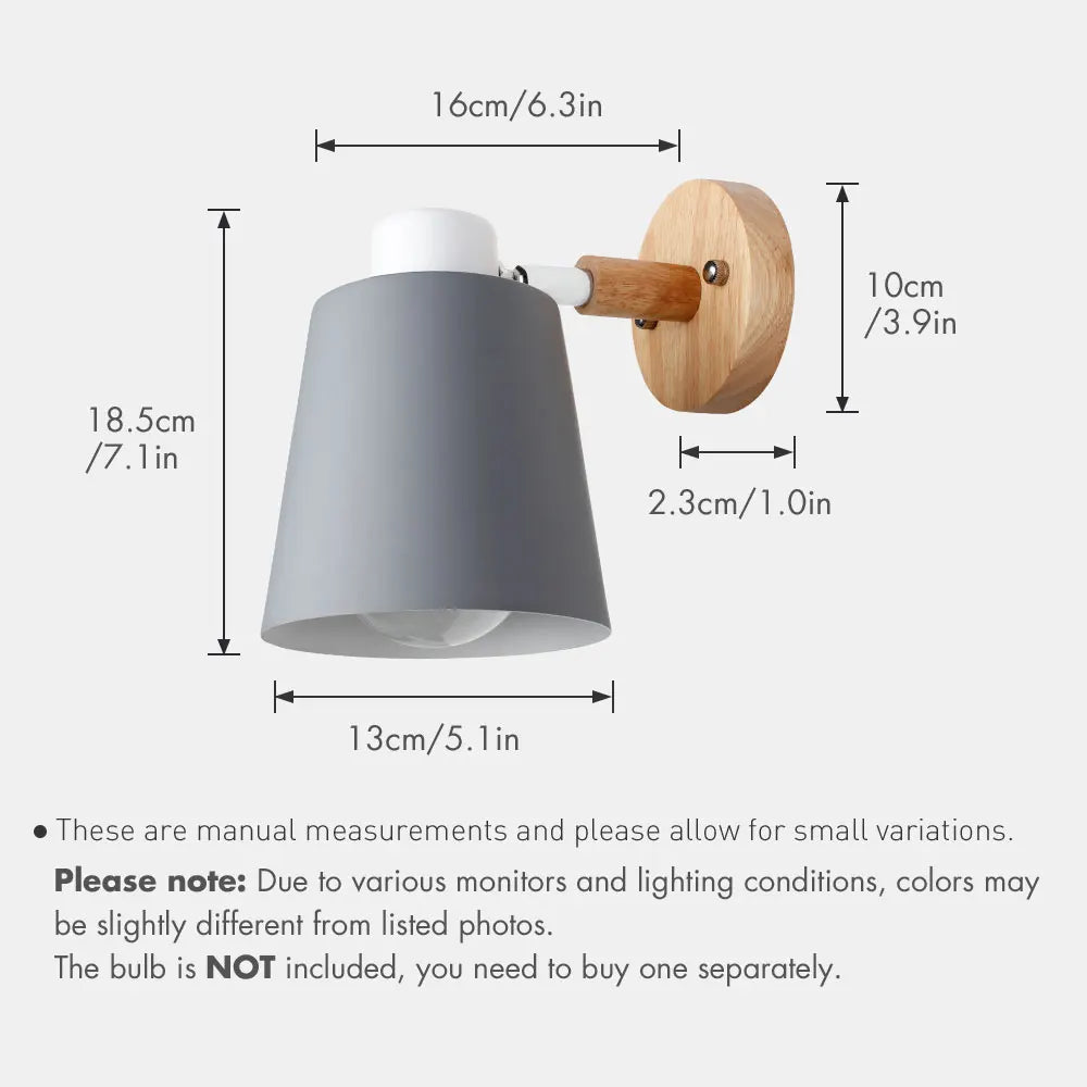 Wooden wall lights bedside lamp sconce modern light for bedroom nordic macaroon 6 color steering head e27 85-285v