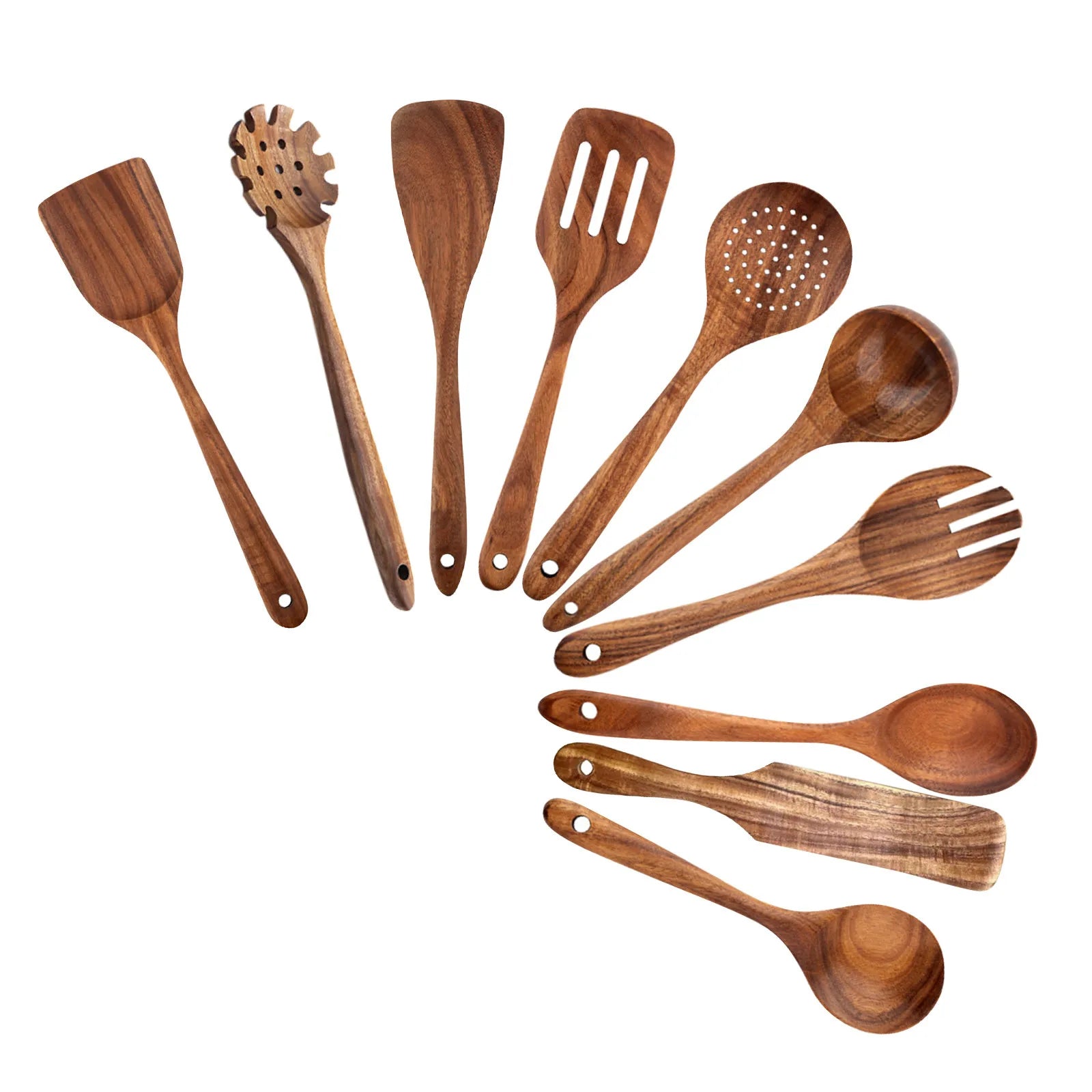 5/9pcs/set wooden kitchen utensils set spoons for cooking utensils,natural teak for non-stick pan gift - c