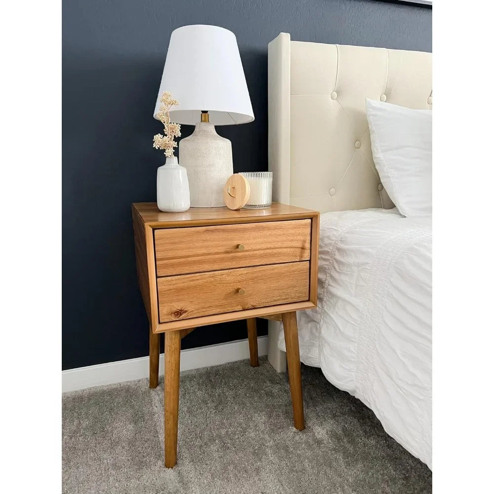Harper mid-century oak wood nightstand with drawers small side end table storage