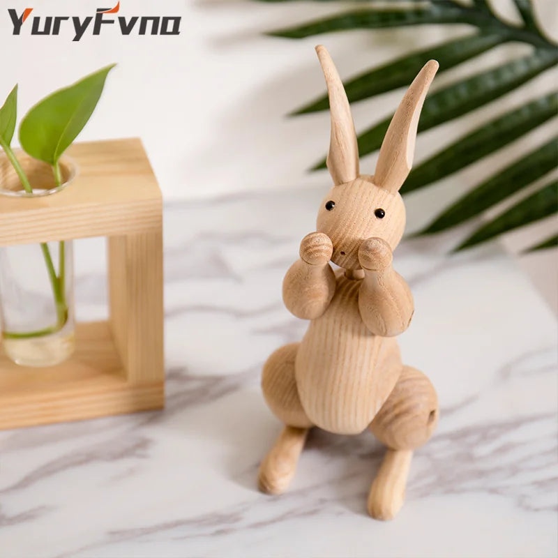 Yuryfvna nordic danish wood carving miss rabbit statue joint puppet decoration home living room decor accessories