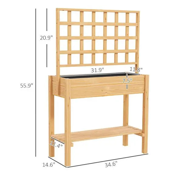 Outsunny wooden raised garden bed with trellis outdoor planter box storage shelf for vegetables flowers herbs - united