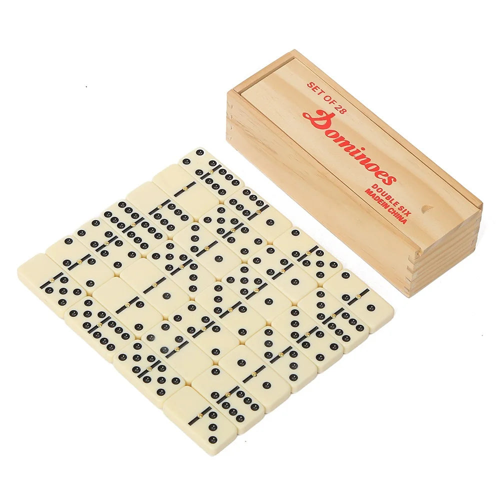 Dominos set for adults double 6 domino game six standard with natural wooden box 28 tiles,tradditional board