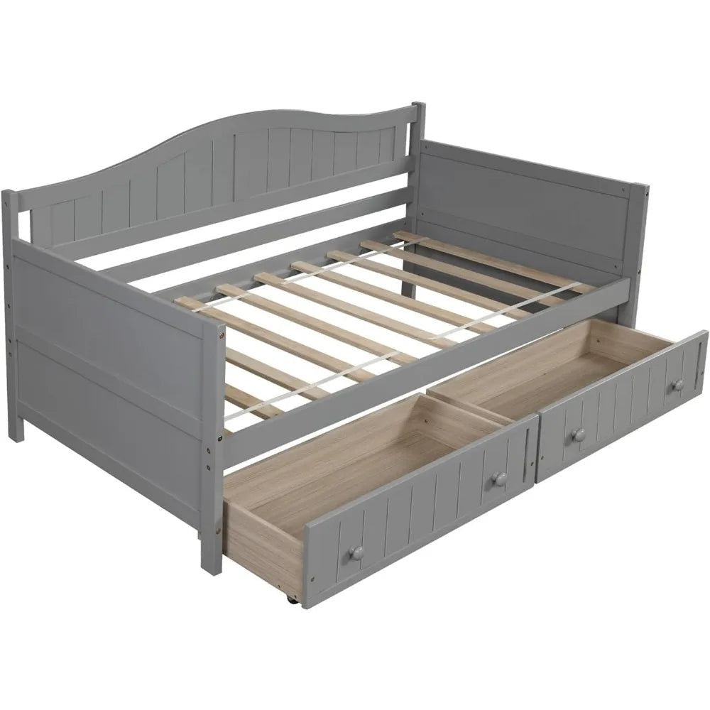 Twin daybed with storage drawers wood day bed frame for living room bedroom dual-use sofa beds kids guests sleepovers
