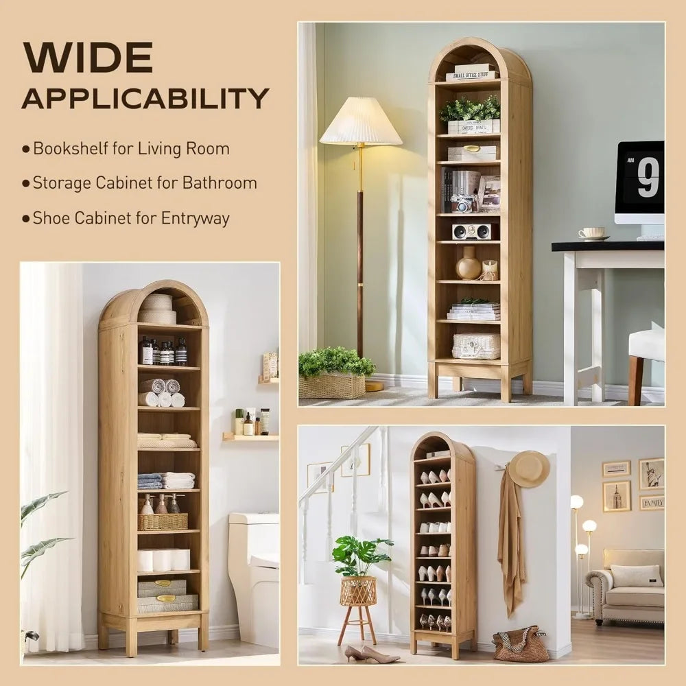 71’’ tall arched bookshelf 8 tiers arch bookcase with storage modern farmhouse book shelf adjustable shelves wood