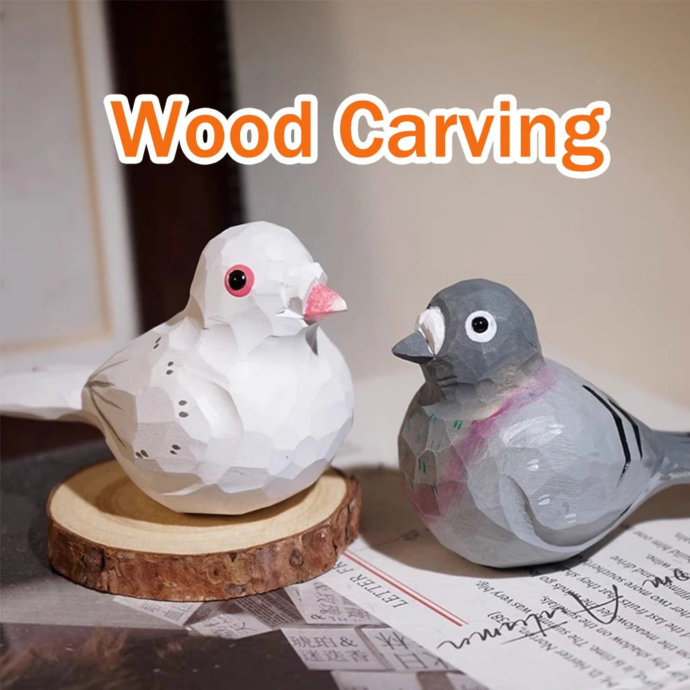 Wood carved small bird craft peace dove decor white pigeons gray pigeon handcrafted wooden carving christmas decoration