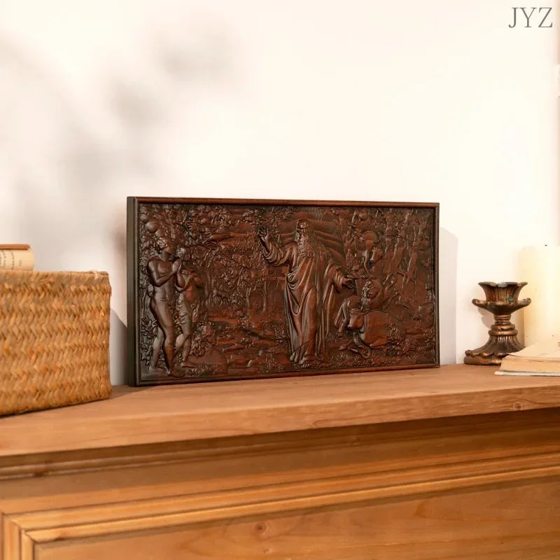 High quality religious god adam and eve genesis ornament saint wooden plaque jesus home wall decor - (christian)