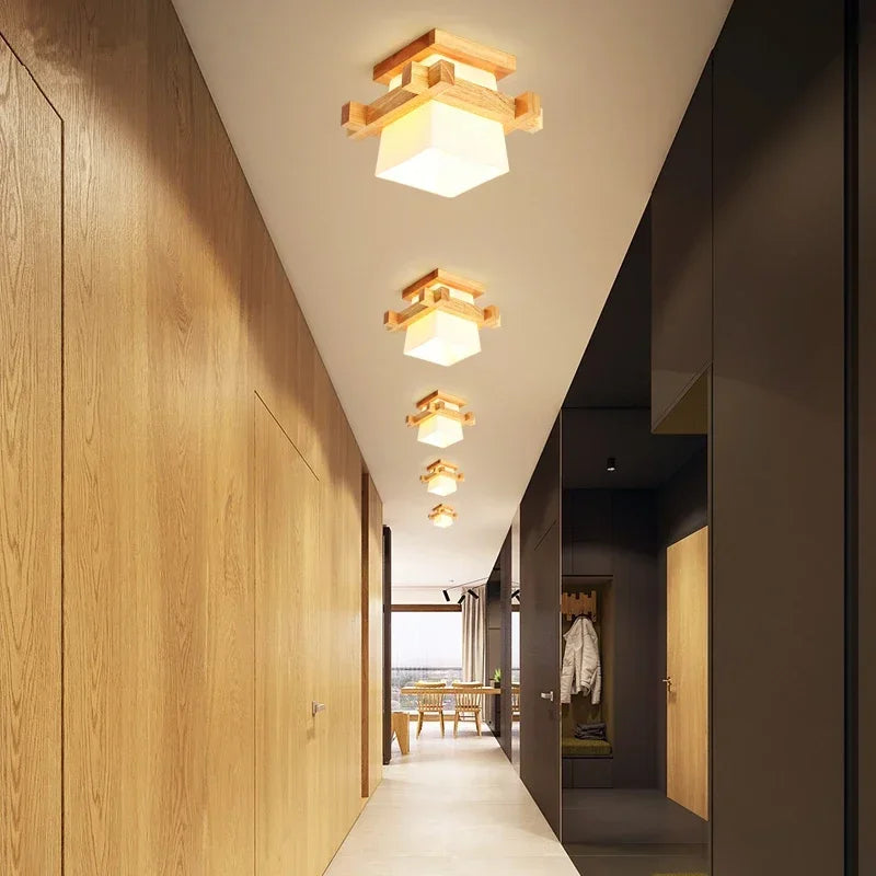 Artpad simple japan tatami e27 wooden lamp light hallway porch balcony ceiling fixtures glass modern - china
