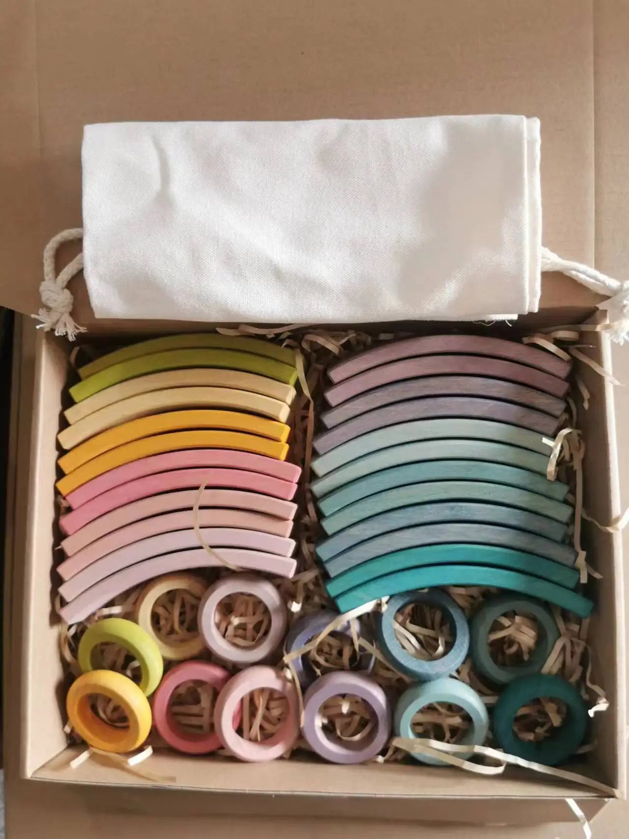 New beech wood arch stacking blocks rainbow bending wooden building timber toys set for kids creative play - pastel