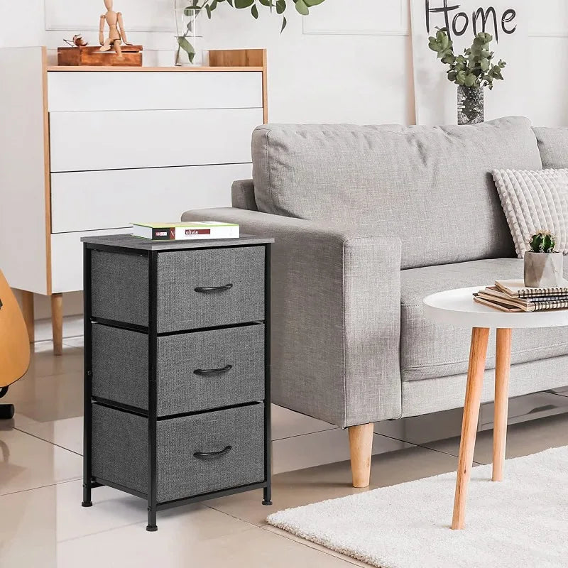 Tall dresser storage drawers stand with 3 removable fabric drawers-organizer unit for bedroom bins withrawers,gray