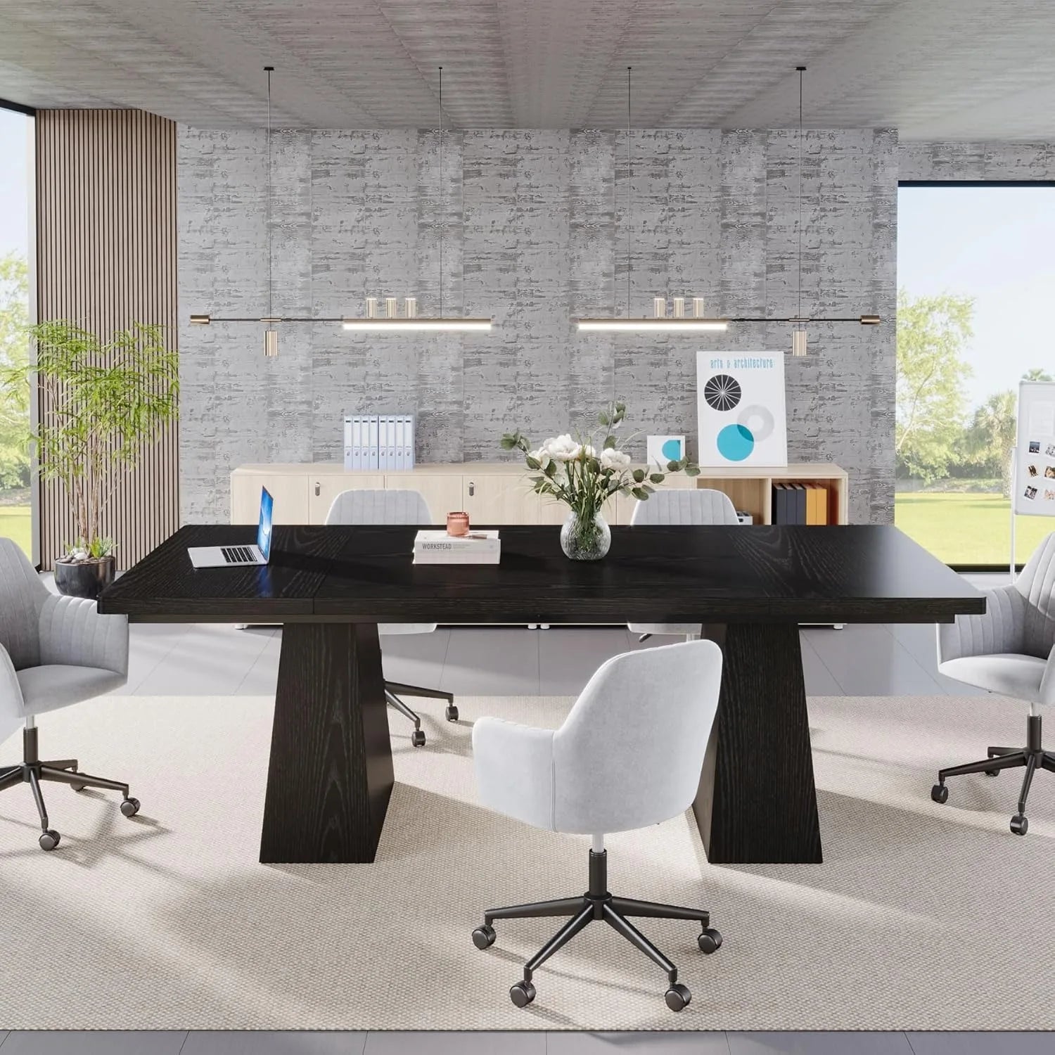 Little tree black dining table for 4-6 modern kitchen with tapered wood legs and tabletop living room - 02 / united