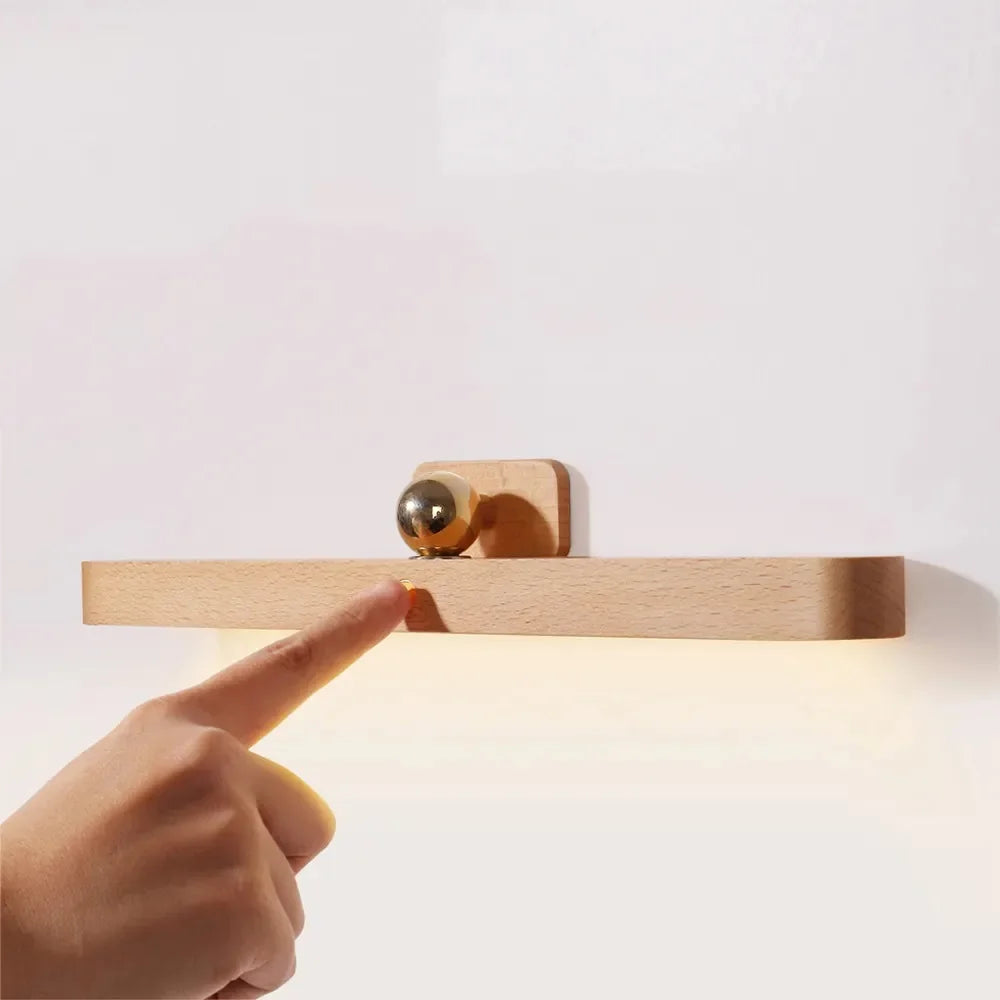 Wooden cordless mirror light led night adjustable reading lighting design bedside wall lamp - beech wood / 4000k / 0-5w