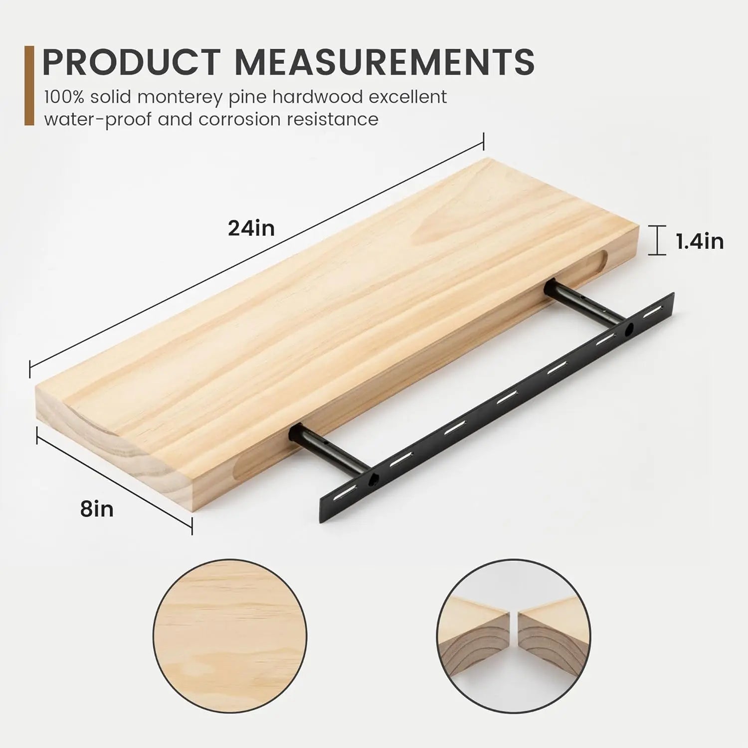 Farmhouse floating shelves - 8 inch deep rustic wood wall shelf - premium solid pine storage for kitchen - united states