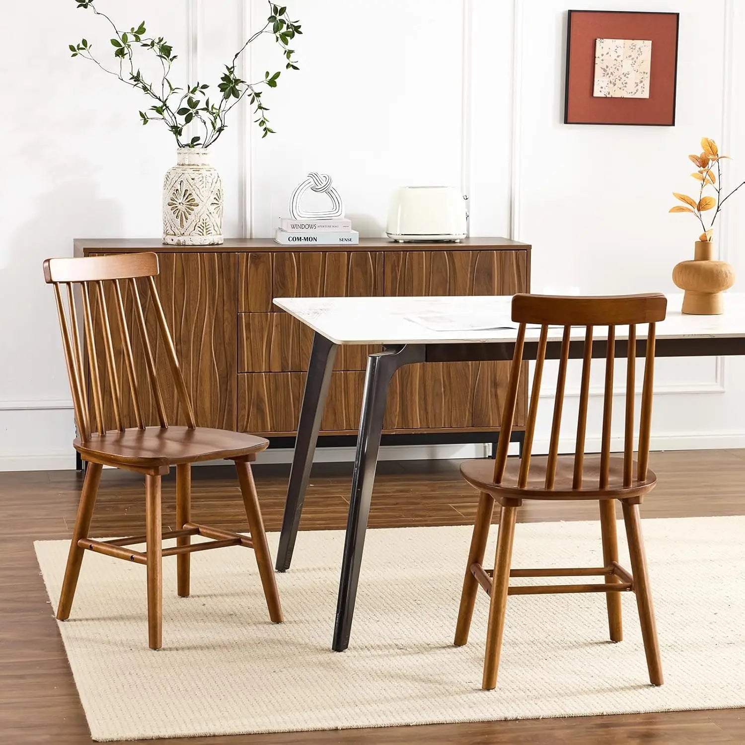 Black wooden dining chairs set of 2 wood room chair spindle side country farmhouse windsor for kitchen and - chocolate