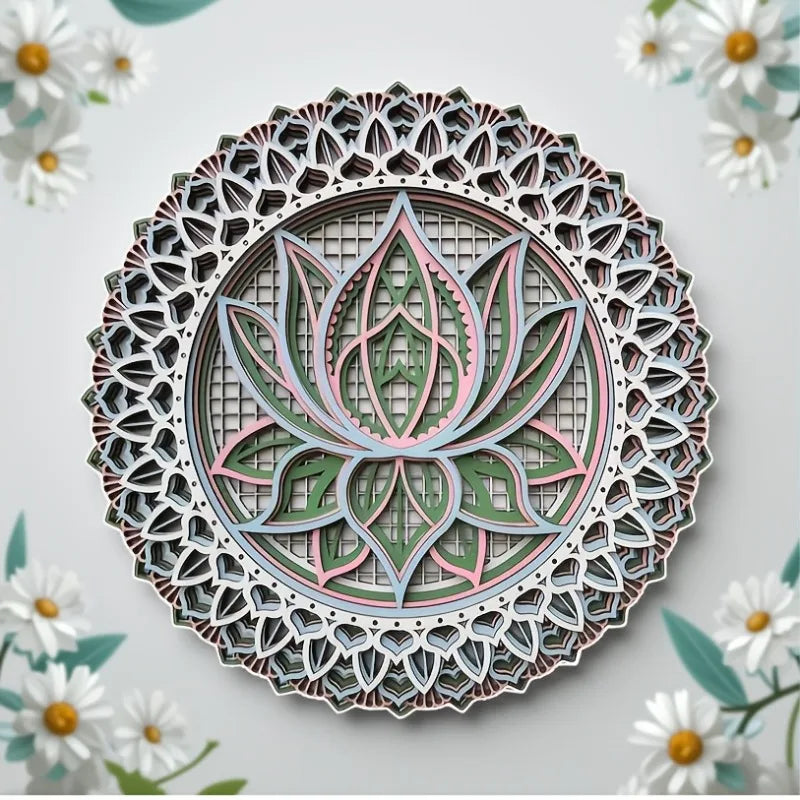 Sacred lotus mandala wooden wall hanging laser cut home decor geometric art - sky blue / l