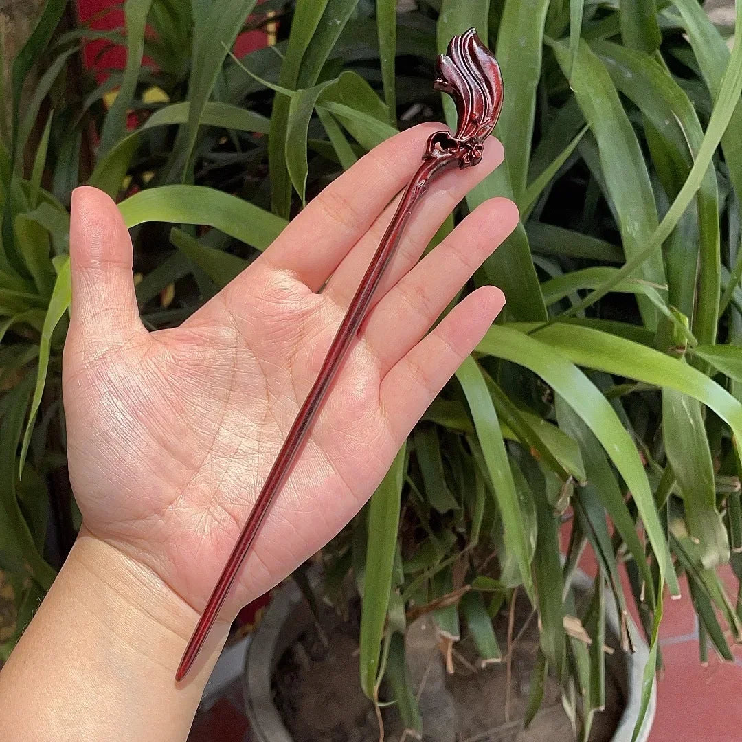 Chinese retro style peach wood handmade carved hairpin hollow out hair stick women styling tools accessories - united