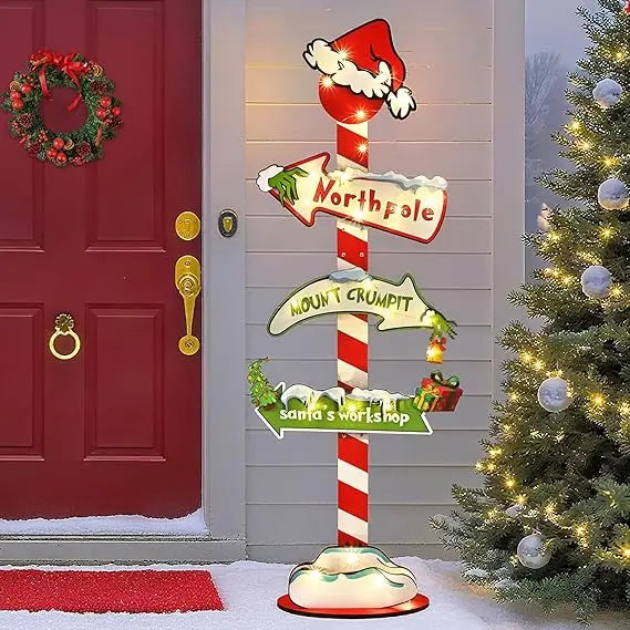 45 inch indoor christmas decoration: lighted north pole sign for holiday and winter parties wooden crumpit - red lime