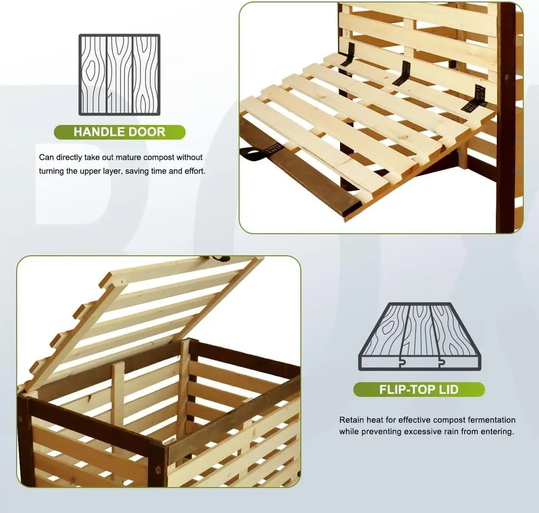 Wood composter bin 95 gallon compost outdoor with front and top door large capacity box for backyard, - united states