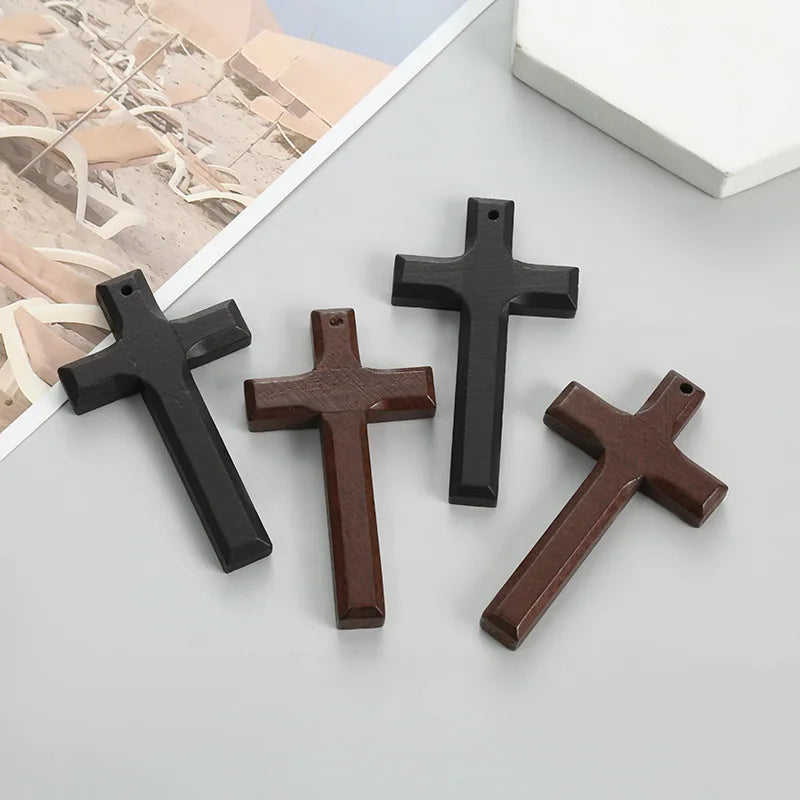 A pair 85mm cross pendant men women jewelry with rope classic wood necklace for lady blessing choker accessories