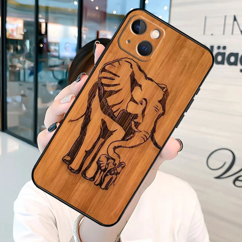 Natural bamboo wood pattern print phone case on for iphone 13 12 11 14 15 16 pro max plus xr x xs max soft back cover