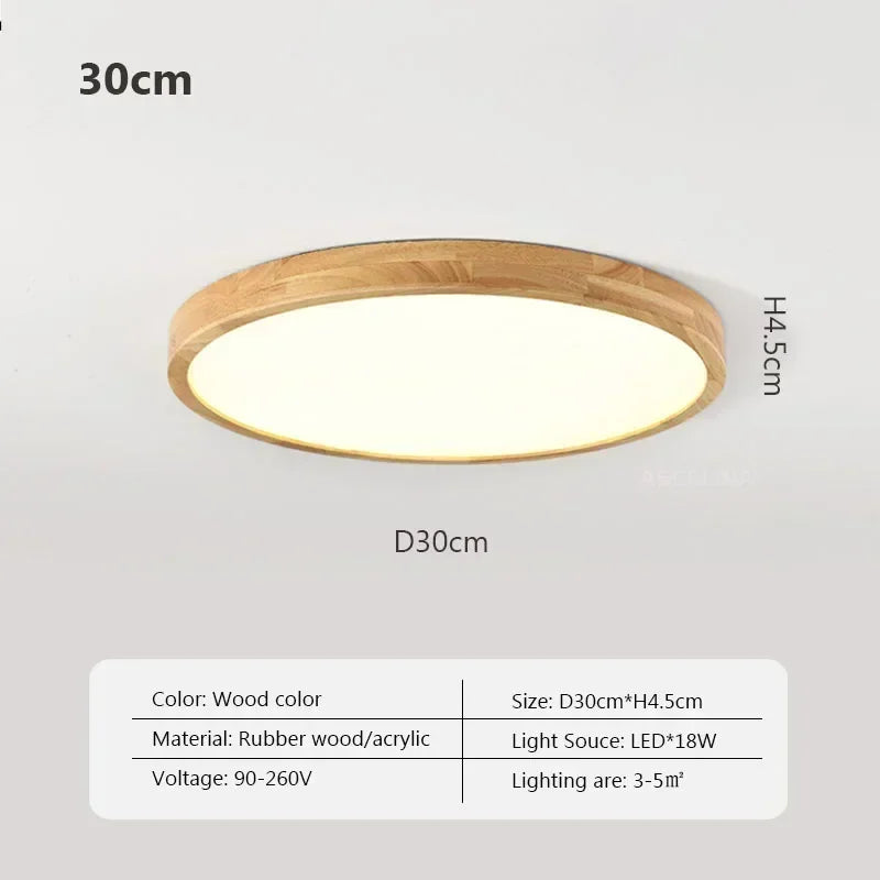 Wooden ceiling light nordic led round ultrathin lamps for bedroom living room office minimalist home decoration