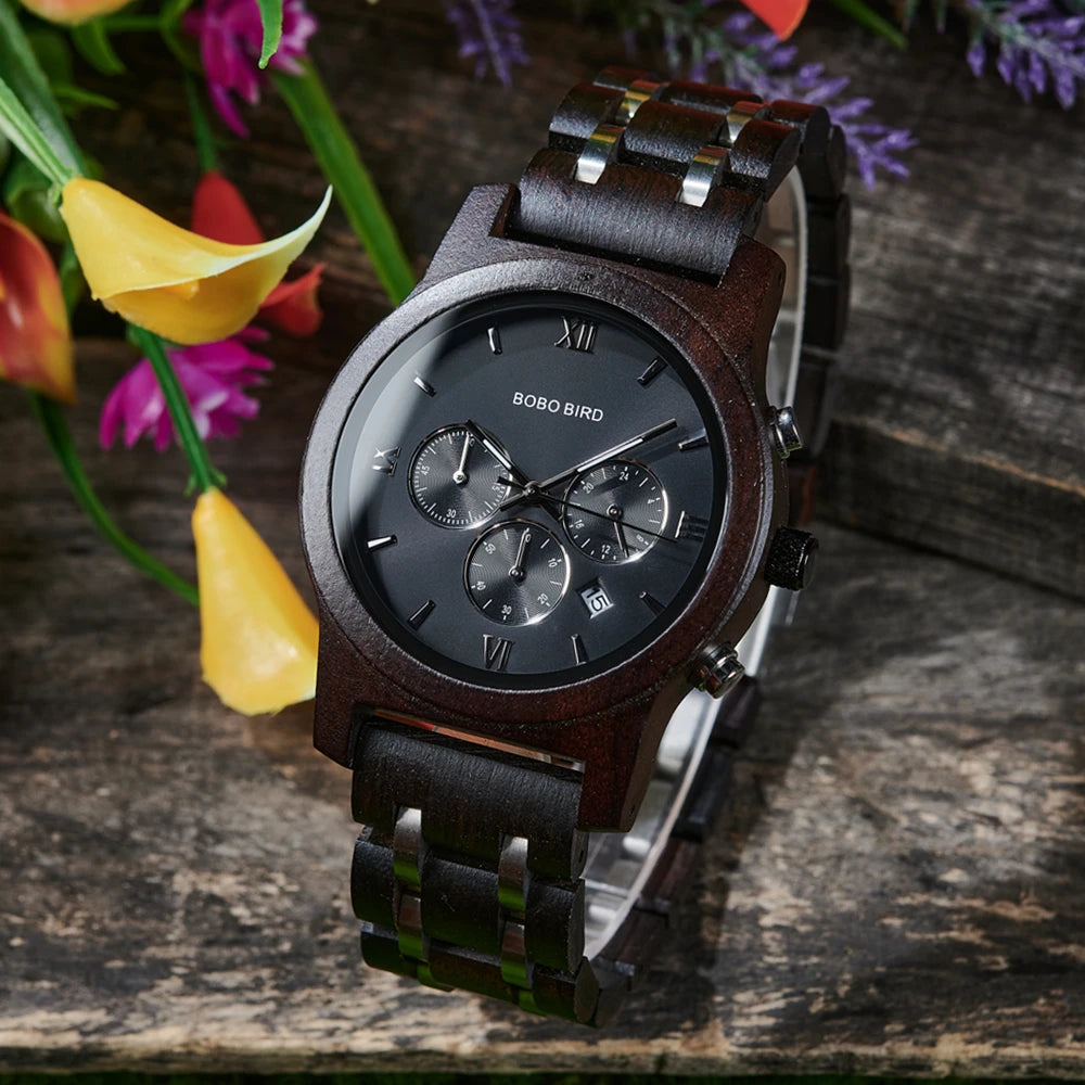 Bobo bird wooden men watch relogio masculino quartz watches timepieces in gift box drop ship