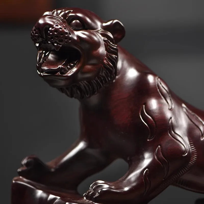 Hand-carved ebony wood tiger statue - majestic mountain home decor chinese zodiac office sculpture luxury gift