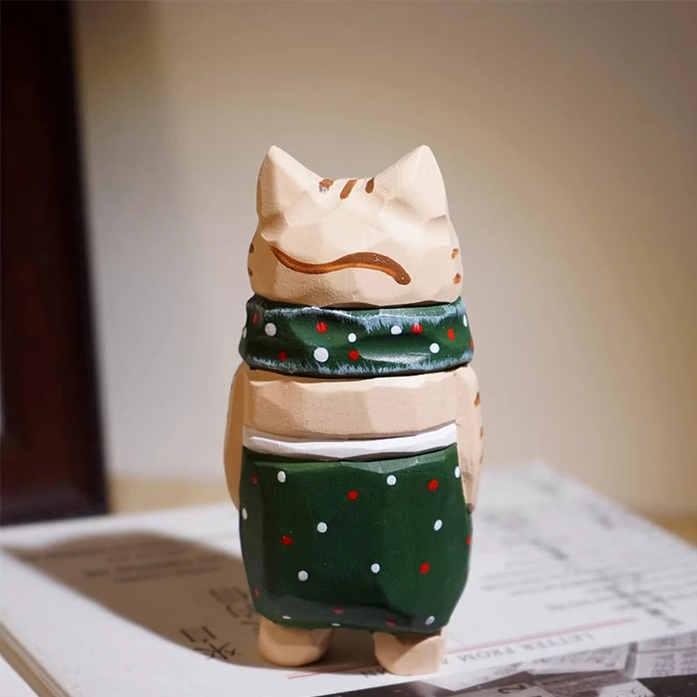 Christmas decorations wooden kitten couple sculpture home decoration handmade wood carving ornaments small animal