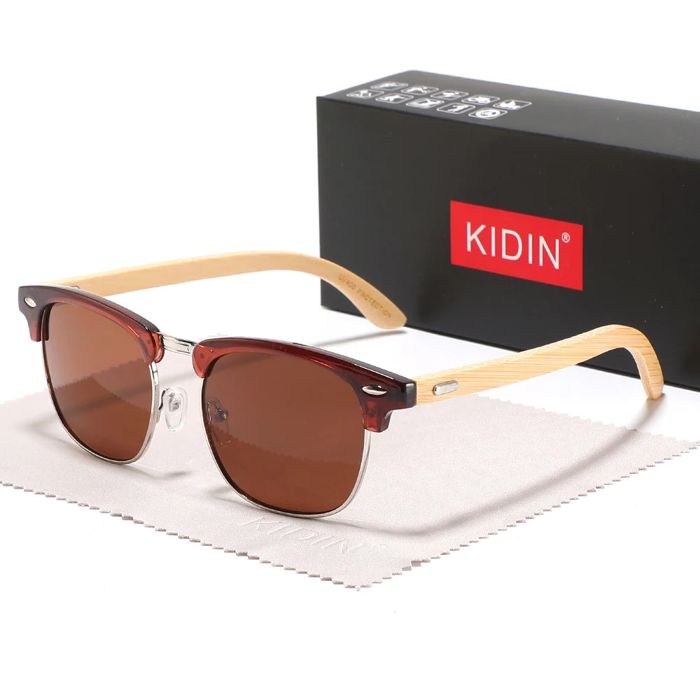 Fashionable new rice nail glasses men half frame bamboo and wood sunglasses classic retro wooden foot women - brown