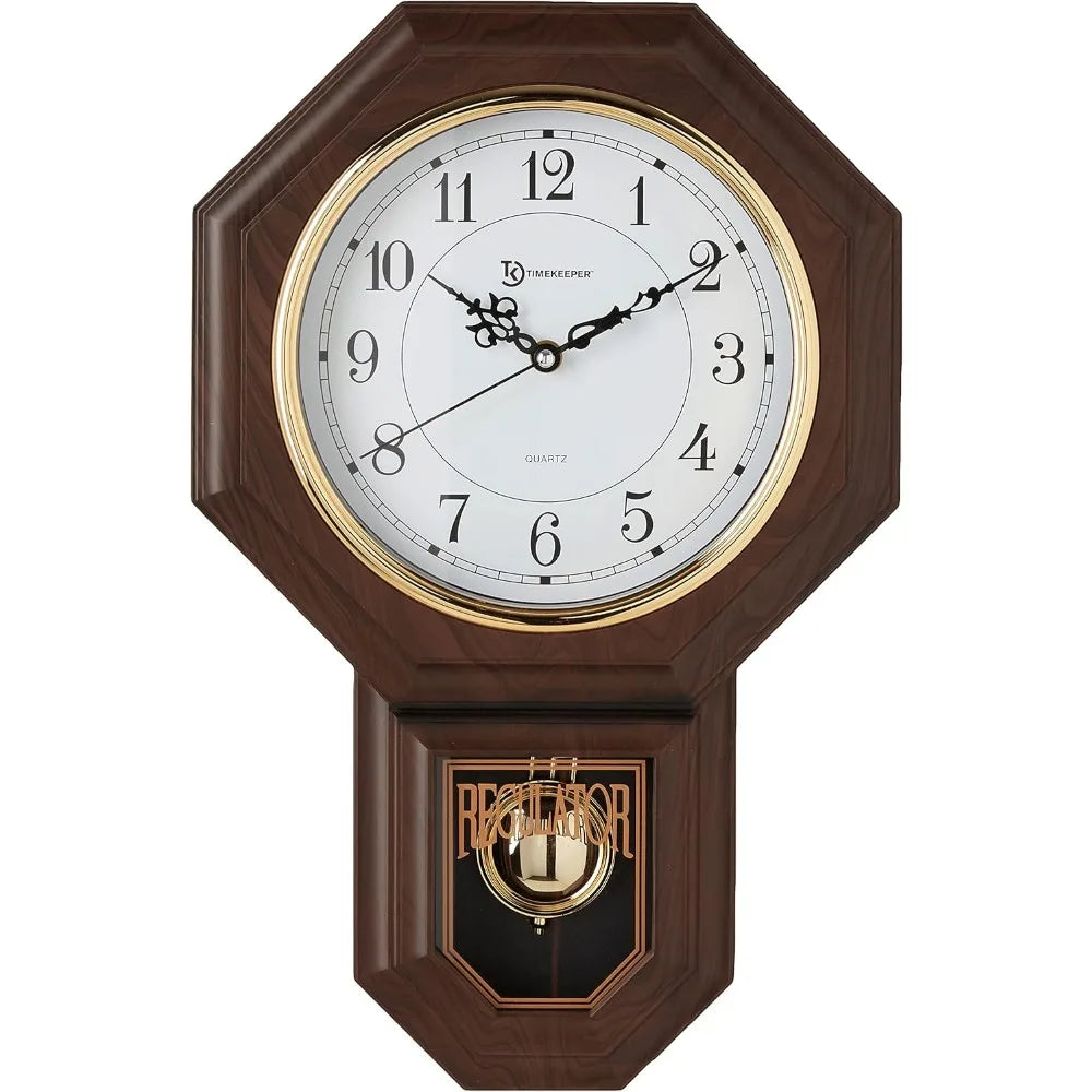 Essex walnut-finished faux wood pendulum wall clock with westminster chime 17.5 x 11.25 - united states / brown