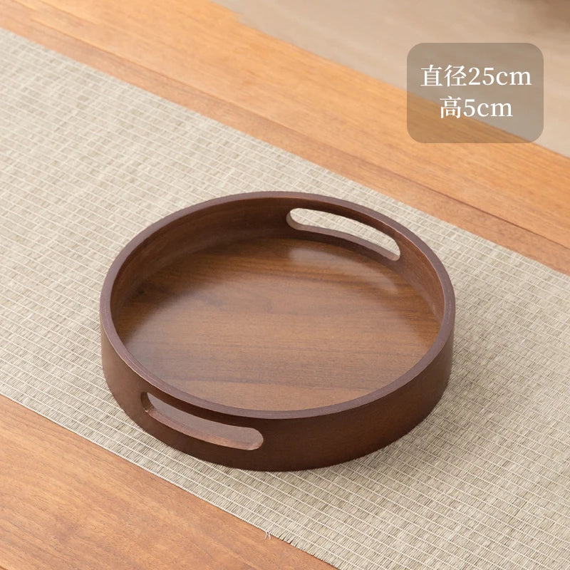 Large size rectangular bamboo wood tea tray display plate walnut color set cup storage handle home use japanese sle
