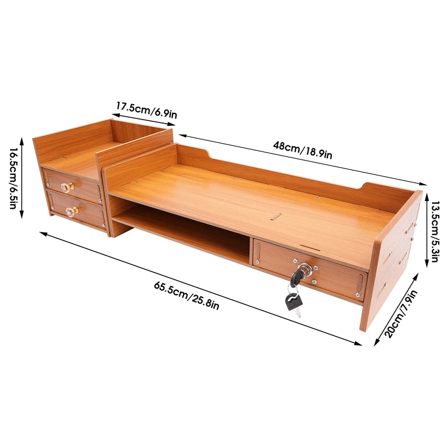 Computer monitor stand wooden desk organizer with drawers office supplies desktop tabletop - wood / germany
