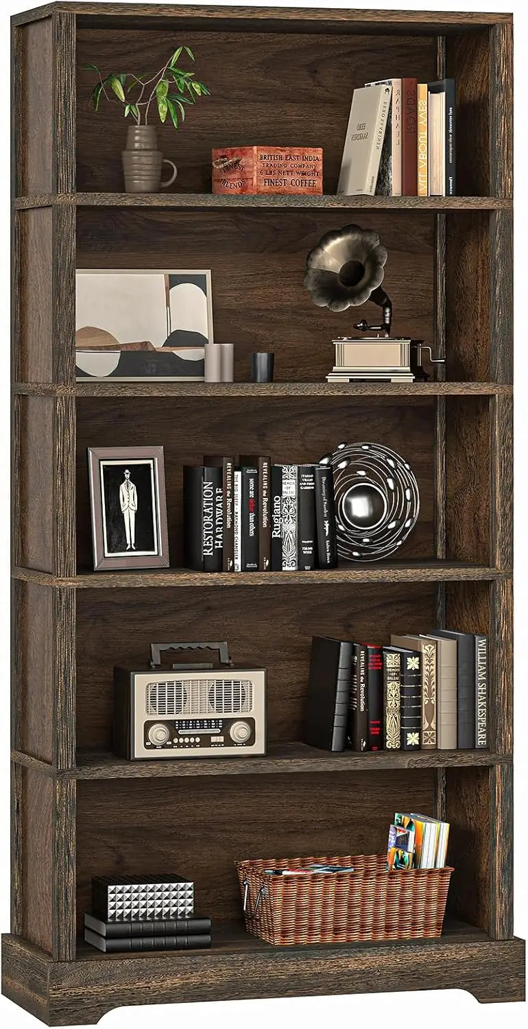 5-shelf wood bookcase 65 h tall bookshelf with storage floor standing display book shelf (rustic brown) - united states
