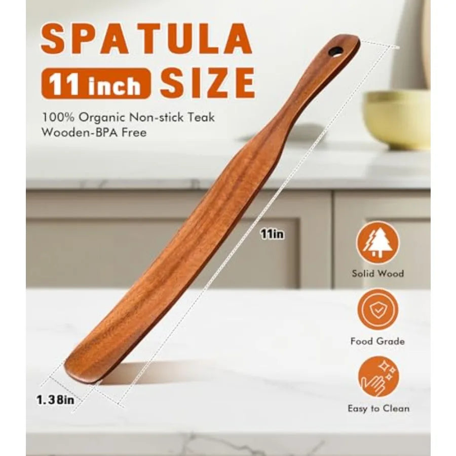 Skinny spurtle teak wooden kitchen utensils for sourdough ter mixing baking reaching bottom of jar dough whisk ideal