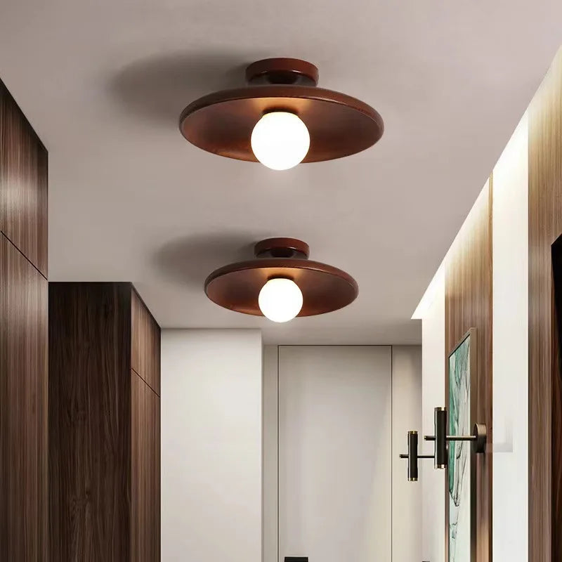 Modern wooden ceiling light log color walnut wood lamps for aisle corridor passway stairs surface lighting g9