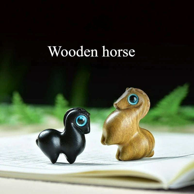 Natural wooden carving mini rainbow horse handcrafted miniatures ornaments diy figurine pendant keychain accessories