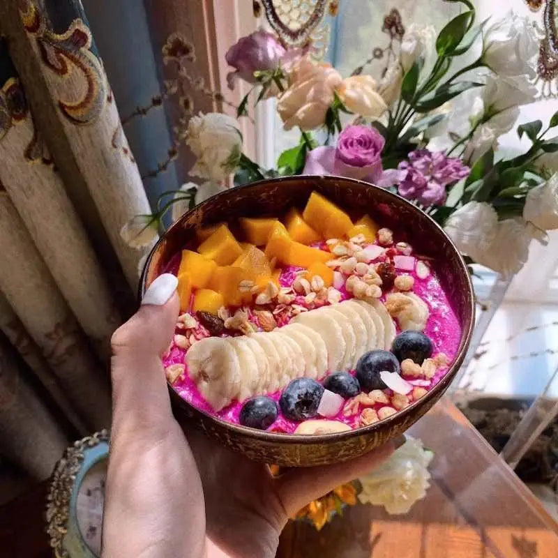 Coconut bowl set natural handmade shell tableware wood spoon dessert fruit salad mixing rice ramen wooden bamboo