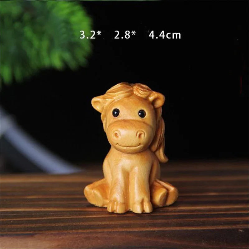 12 zodiac wood carving set - rat cow tiger rabbit dragon snake horse sheep monkey chicken dog pig animal figurines