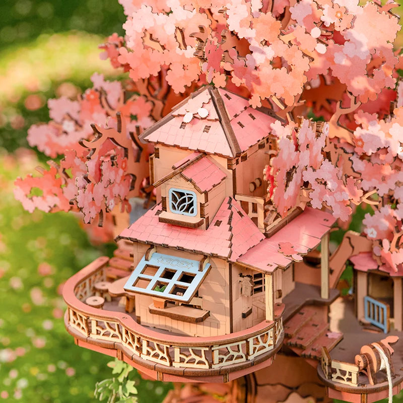 Robotime rolife sakura tree house 3d puzzles diy model building toy wooden craft kits hobby for kids brain teaser gift