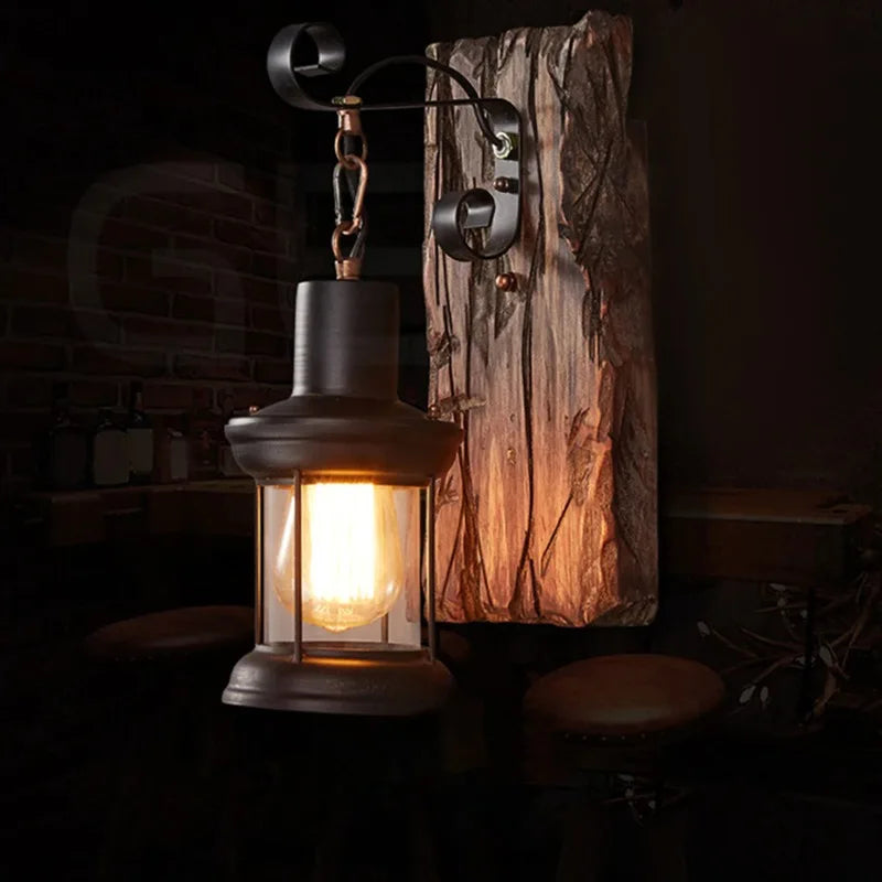 Antique new style industrial wood wall sconce light rustic lamp decorate iron metal art for bar loft corridor