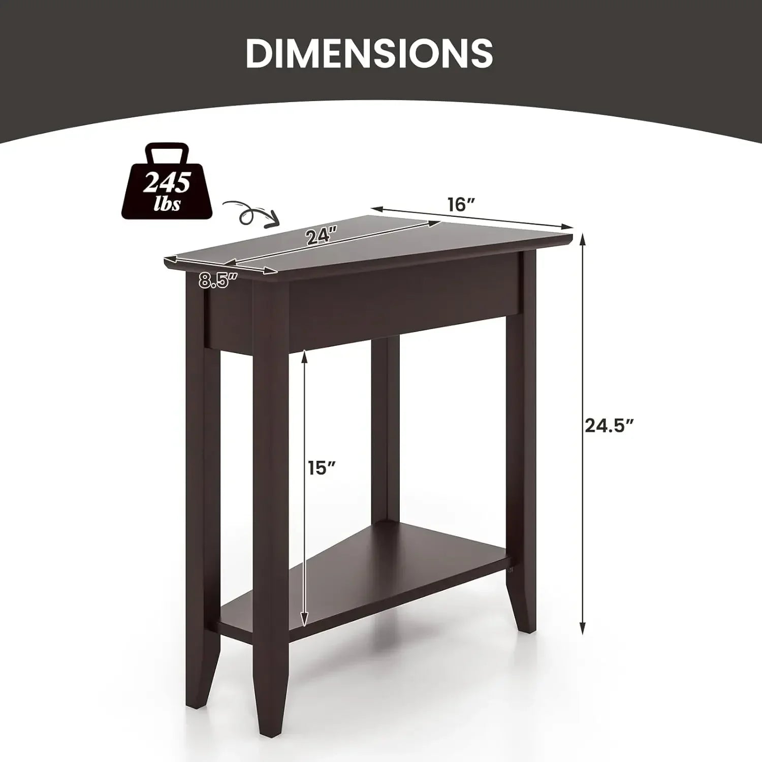 2-tier wedge end table narrow triangle side with storage shelf solid wood legs nightstand recliner for - united states