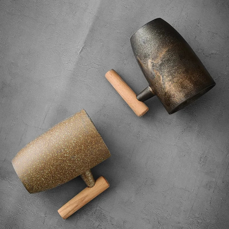 350ml creative japanese ceramic coffee cup kiln changed wooden handle latte mug large capacity water retro tea set