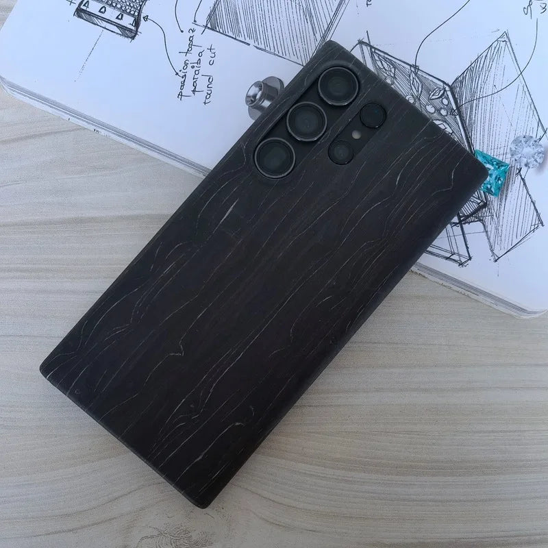 For samsung galaxy s24 s23 s22 s21 note 20 ultra plus walnut enony wood rosewood wooden back case cover - black ice