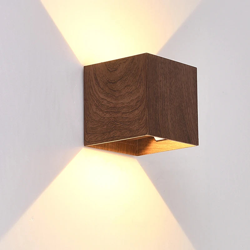Imitation wood wall light led up down bedside japan log living room bedroom decor lamp wabi sabi walnut corridor sconce