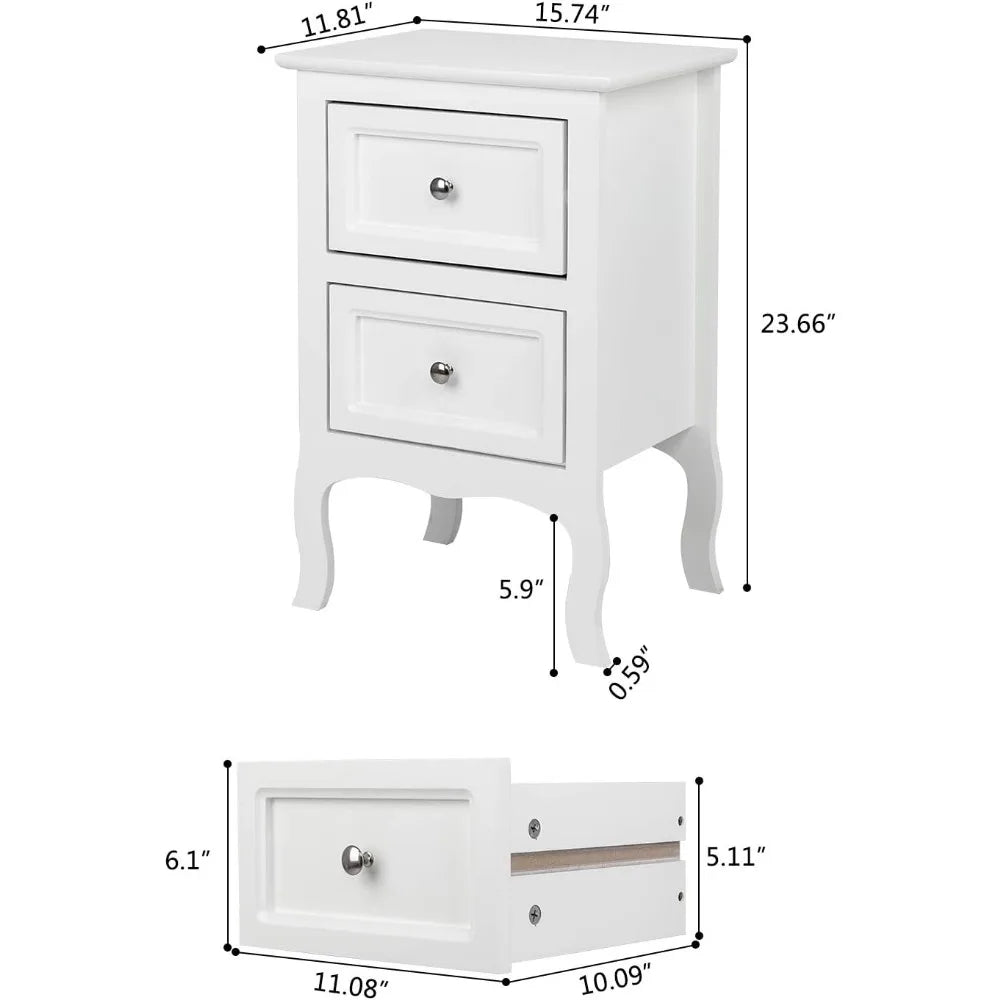 A set of two bedroom bedside tables with 2 drawers small space university dormitory wooden 16w x 12d 24h