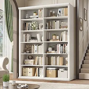 71.8 l *47.2 w wooden bookcase and bookshelf – extra large with double storage elegant design for living room - white