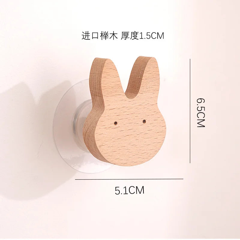 Star moon wooden decoration hooks cute cartoon animal adhesive wall omnipotent key holder for the home