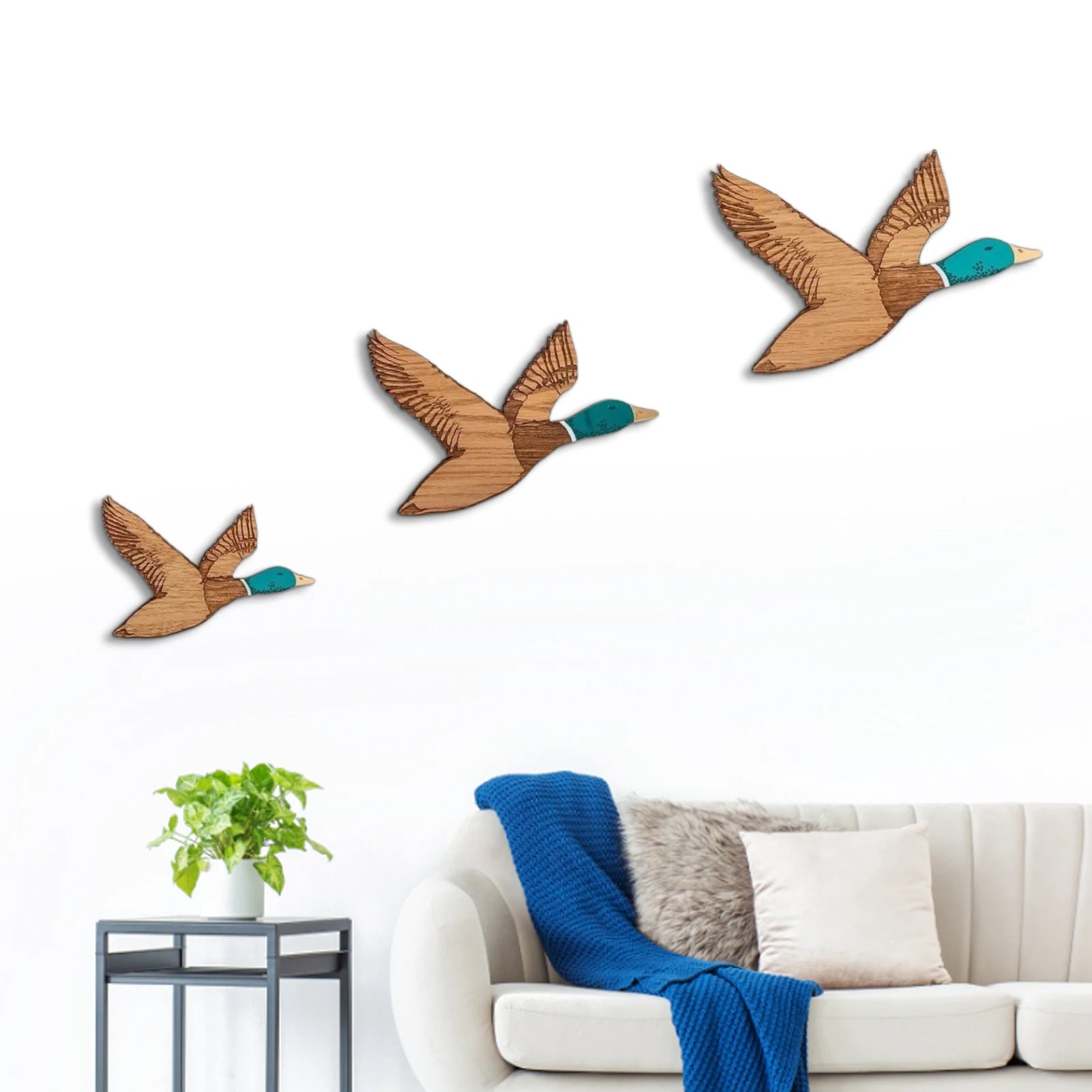 3pcs flying ducks wood wall decor flat wooden art 1950s retro home decoration self-adhesive crafts living room