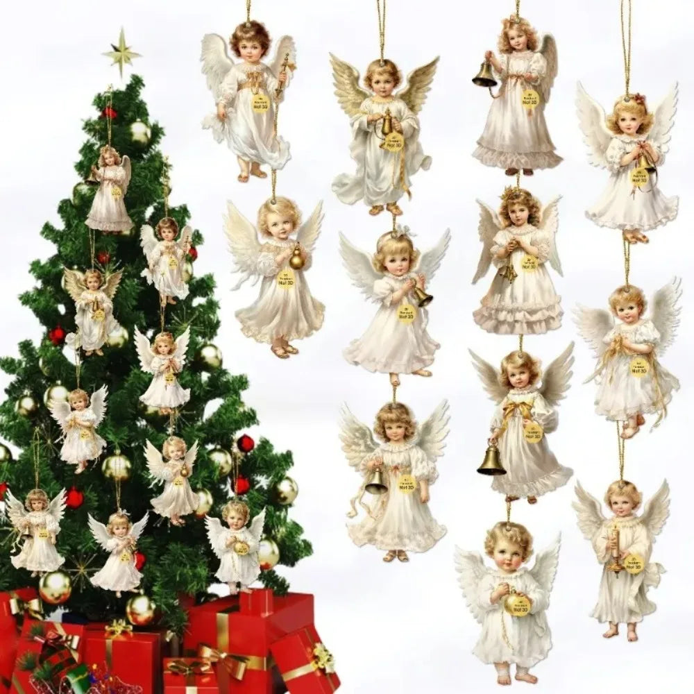 12/36 pcs wooden christmas angels ornaments victorian style angel tree decorations set wood pendants for home holiday